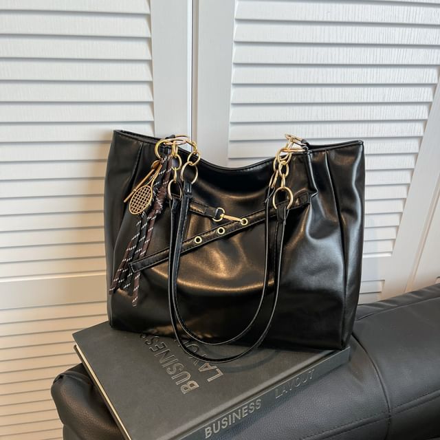 Faux Leather Buckled Chained Shoulder Bag