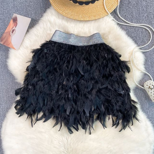 Elevated Waist Fuzzy Mini Skirt