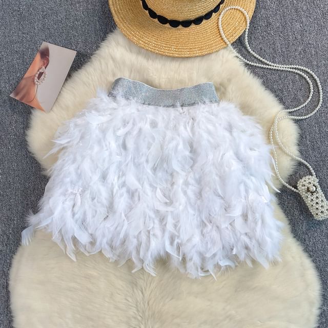 Elevated Waist Fuzzy Mini Skirt