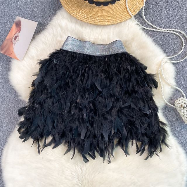 Elevated Waist Fuzzy Mini Skirt