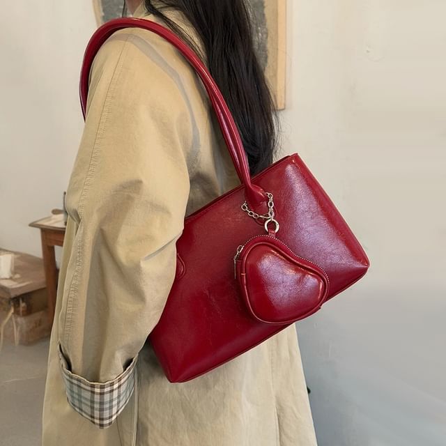 Set: Faux Leather Shoulder Bag + Pouch