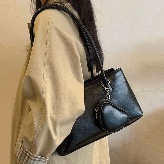 Set: Faux Leather Shoulder Bag + Pouch