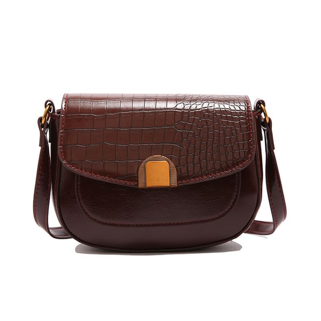 Croc Grain Faux Leather Flap Shoulder Bag