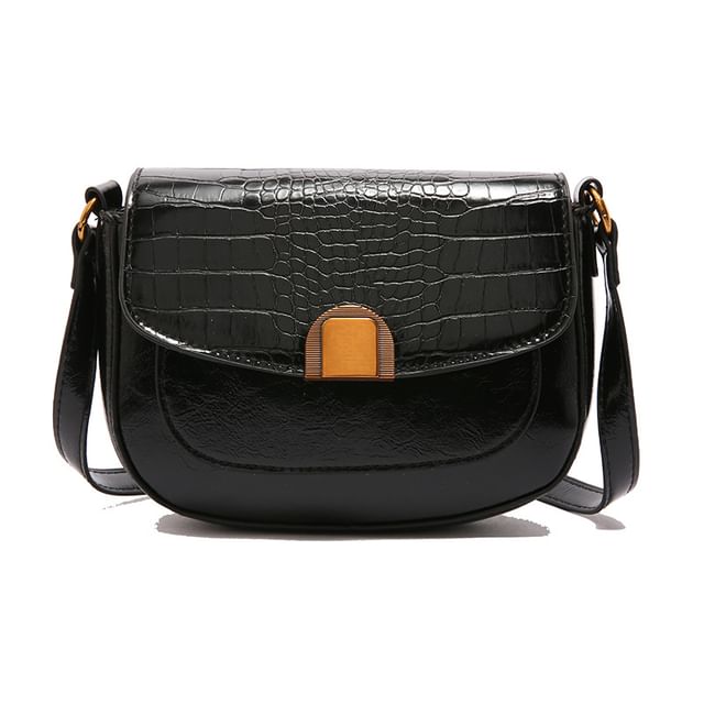 Croc Grain Faux Leather Flap Shoulder Bag