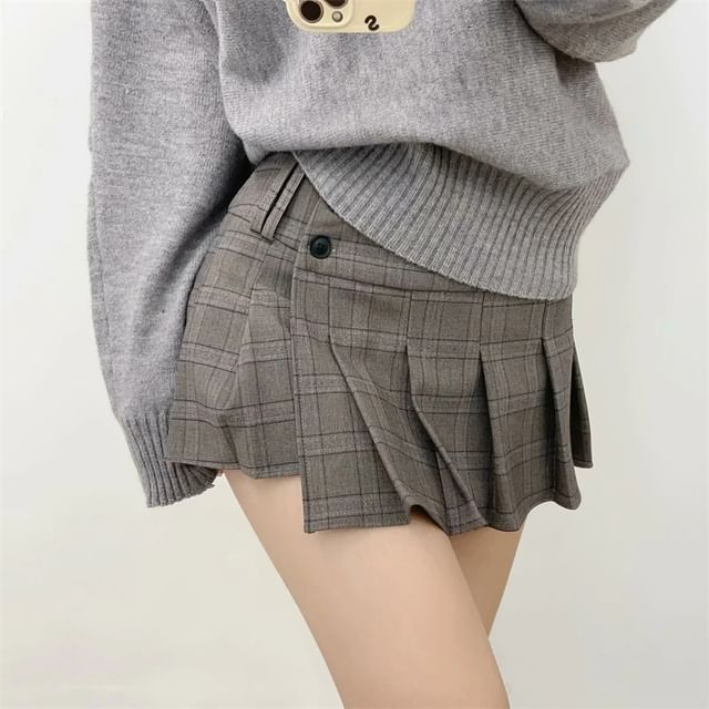 Striped Pleated Mini Skirt High Rise