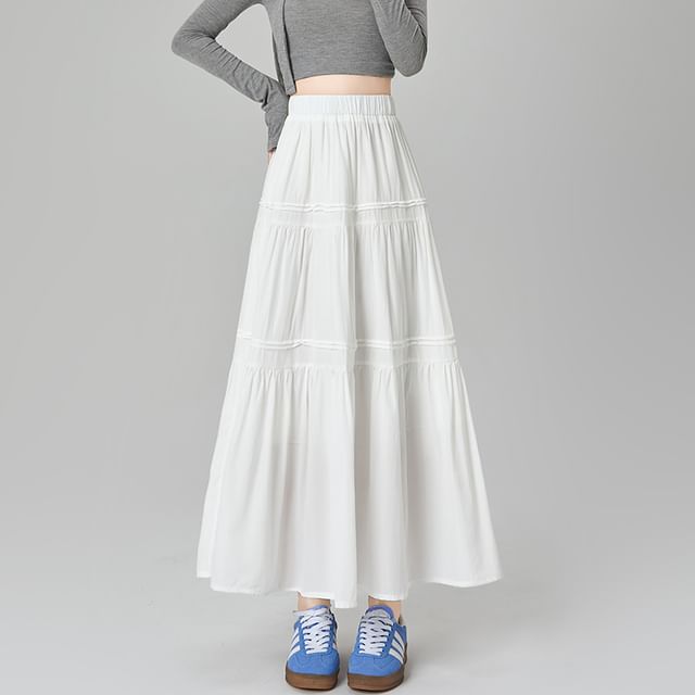 High Rise Lace Embellished Long Flared Skirt