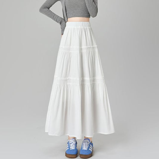 High Rise Lace Embellished Long Flared Skirt