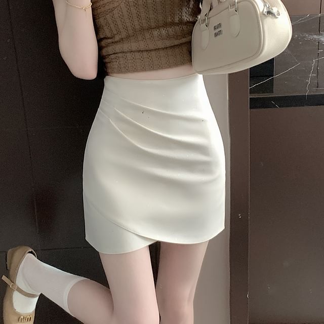 High Rise Ruched Mini Pencil Skirt