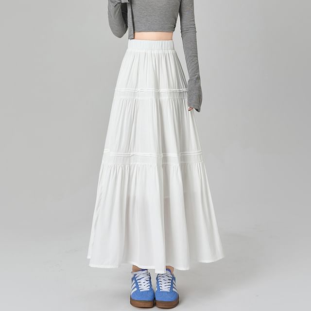High Rise Lace Embellished Long Flared Skirt