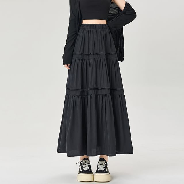 High Rise Lace Embellished Long Flared Skirt