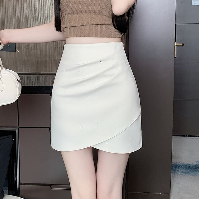 High Rise Ruched Mini Pencil Skirt