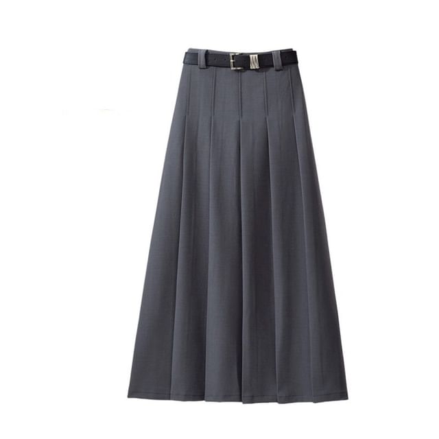 High Rise Pleated Midi Flared Skirt