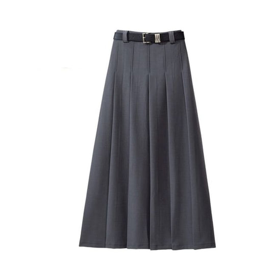 High Rise Pleated Midi Flared Skirt