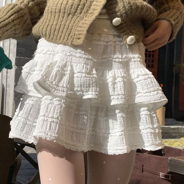 Elevated Waist Plain Mini Flared Skirt