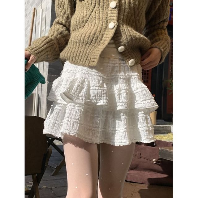 Elevated Waist Plain Mini Flared Skirt