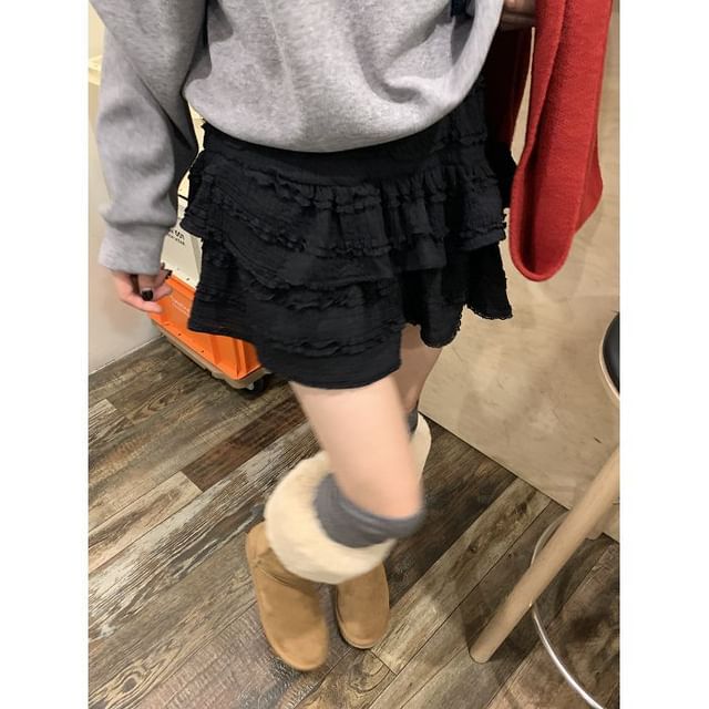Elevated Waist Plain Mini Flared Skirt