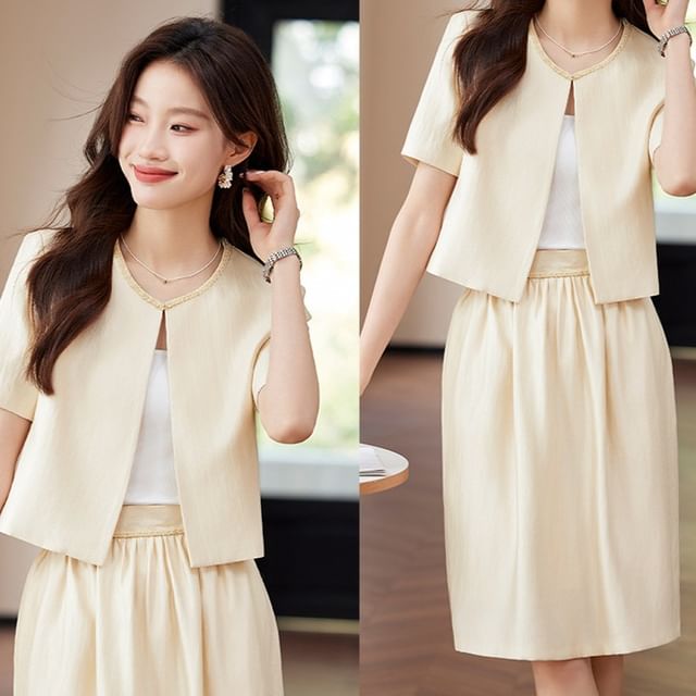 Open Front Blazer and High Rise A-Line Skirt Matching Set