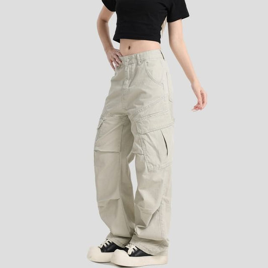 Mid Rise Plain Baggy Cargo Pants