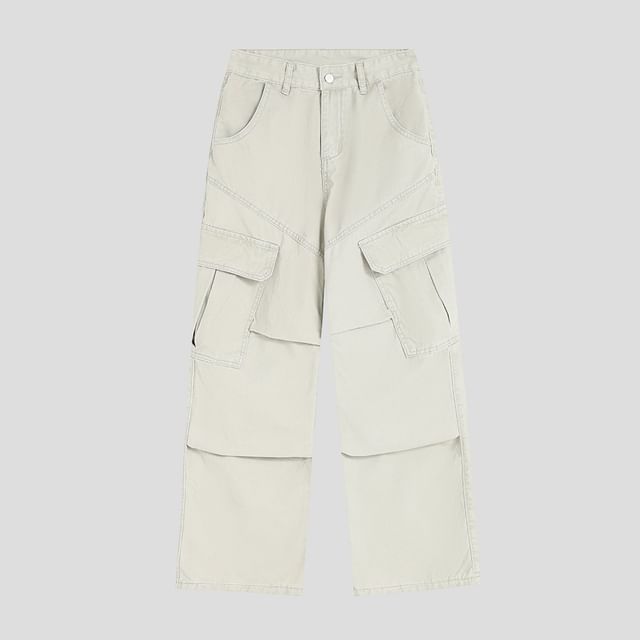 Mid Rise Plain Baggy Cargo Pants