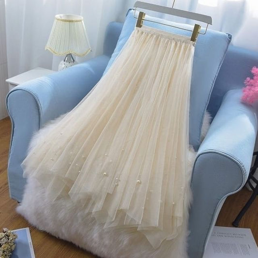 Mesh Maxi A-Line Skirt with High Rise Waist