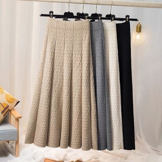 Knit Maxi A-Line Skirt with High Waist