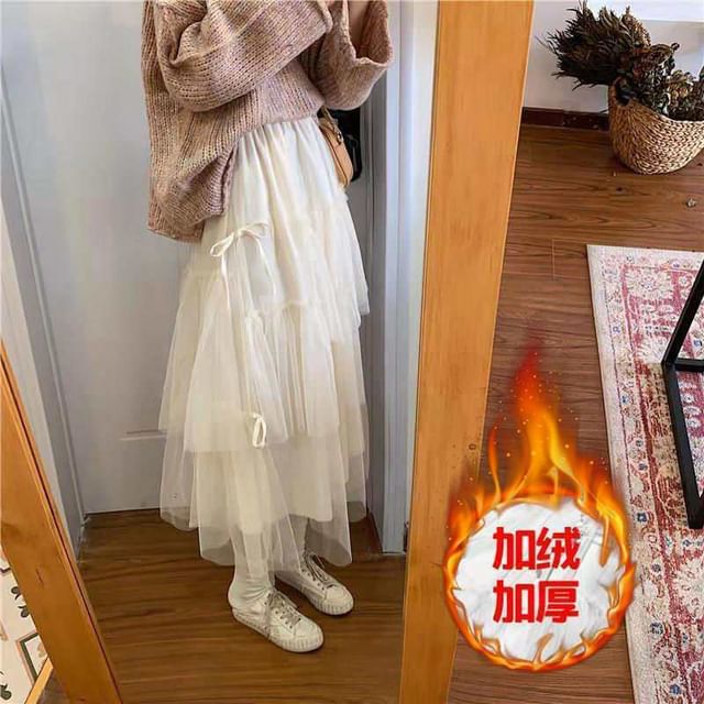 Tiered Mesh Maxi Skirt with High Waist