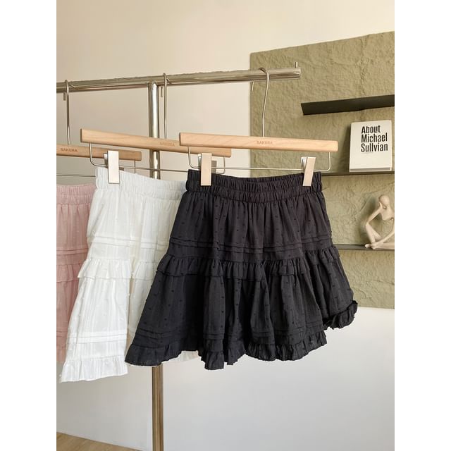 High Waist Ruffled Trim A-Line Skirt in Solid Color
