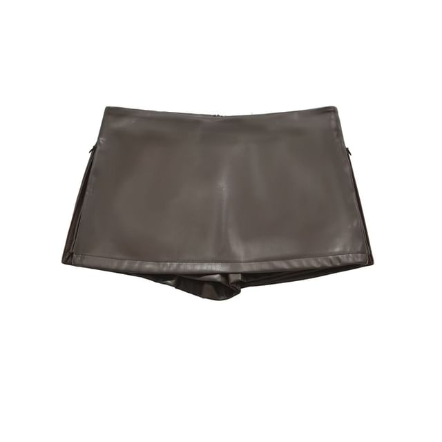 Faux Leather Mini A-Line Skirt with Mid Rise Solid Finish