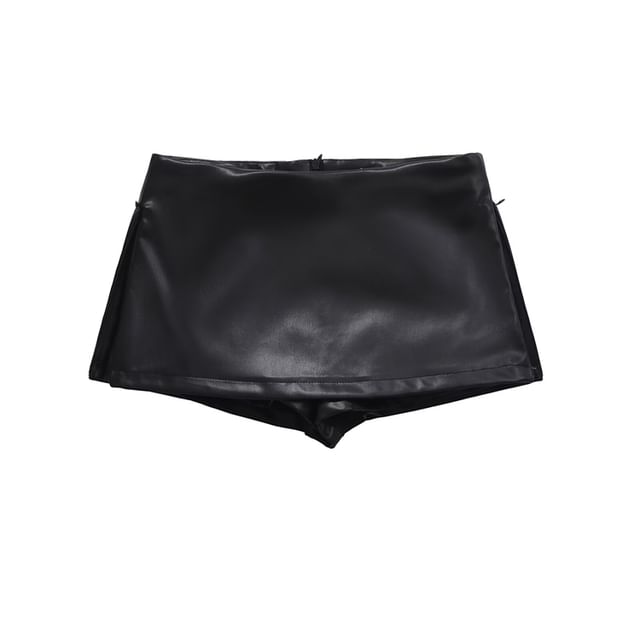 Faux Leather Mini A-Line Skirt with Mid Rise Solid Finish