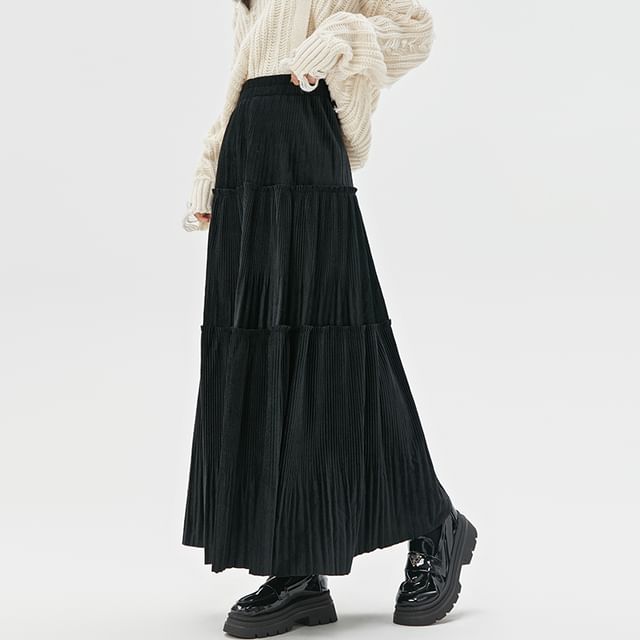 Velvet Midi A-Line Skirt High Rise