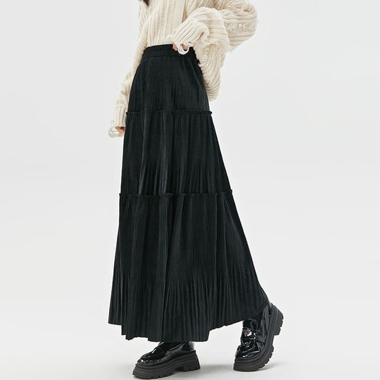 Velvet Midi A-Line Skirt High Rise