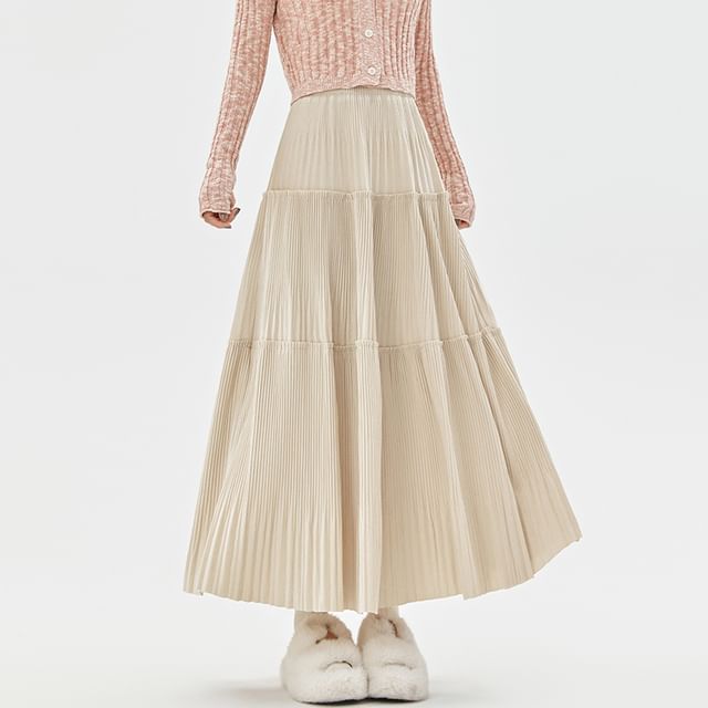 Velvet Midi A-Line Skirt High Rise
