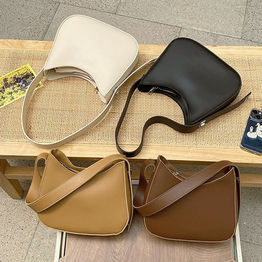 Faux Leather Plain Hobo Bag