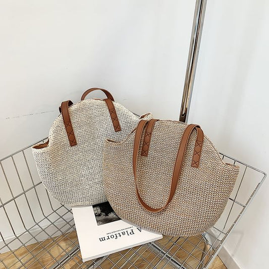Faux Leather Woven Shoulder Bag