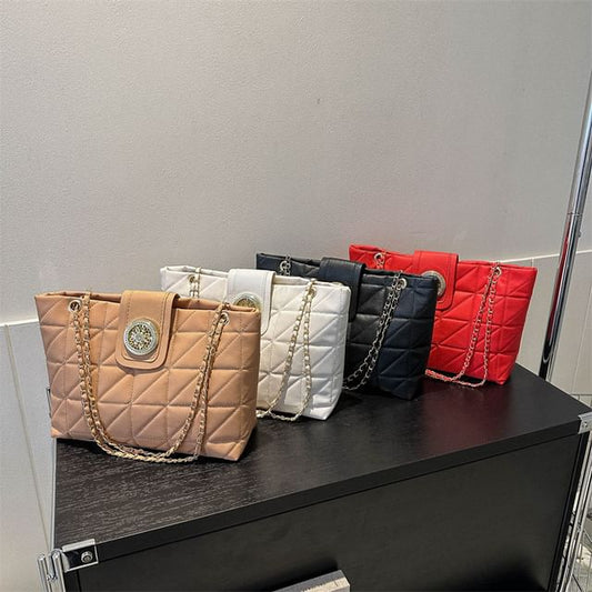 Faux Leather Quilted Shoulder Bag