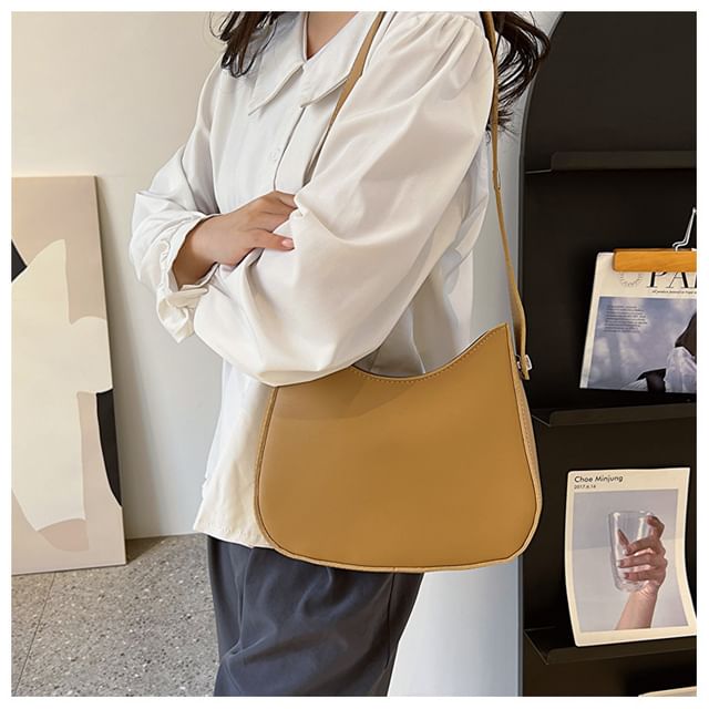 Faux Leather Plain Hobo Bag