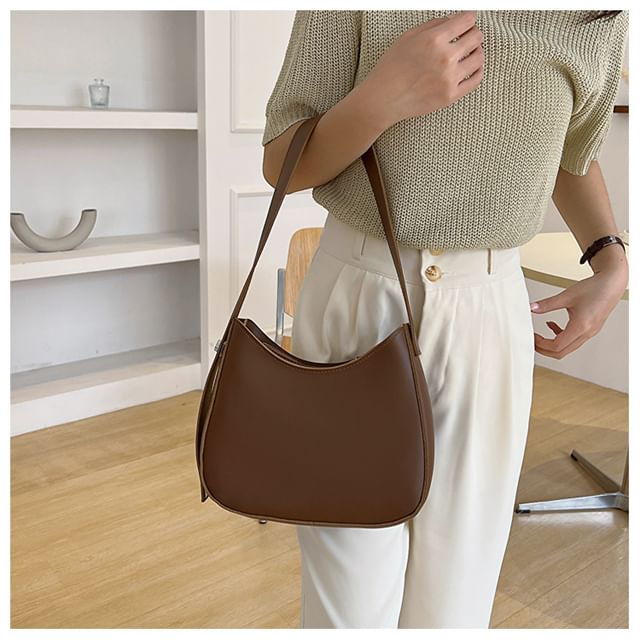Faux Leather Plain Hobo Bag