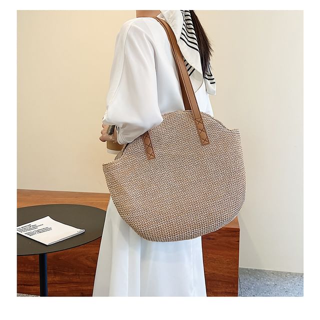Faux Leather Woven Shoulder Bag