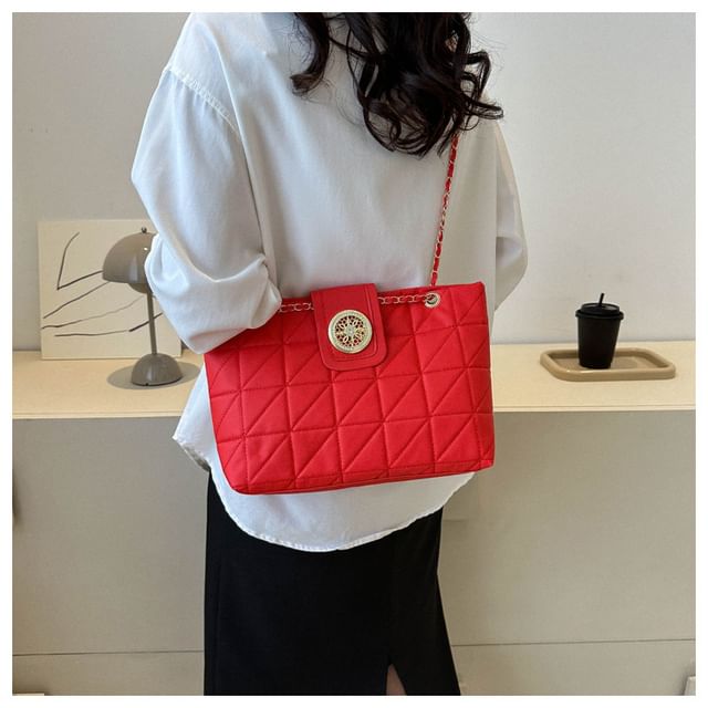 Faux Leather Quilted Shoulder Bag