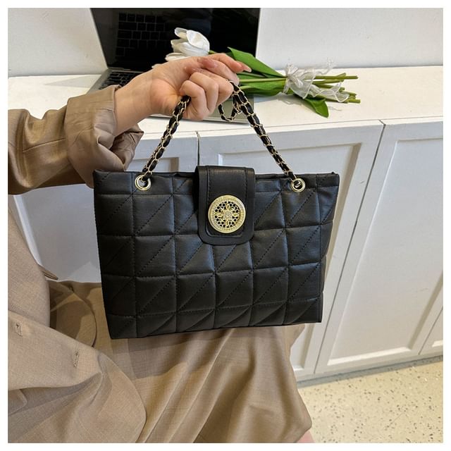 Faux Leather Quilted Shoulder Bag