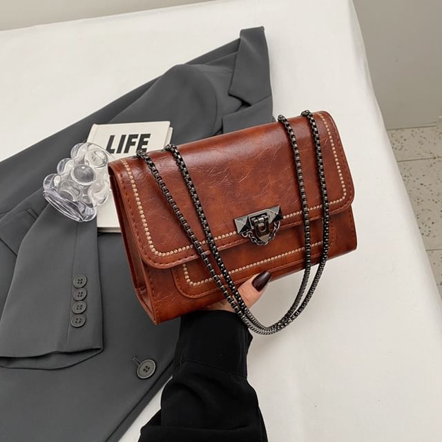 Faux Leather Flap Shoulder Bag