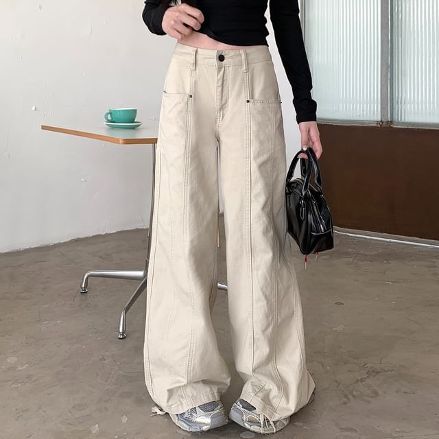 Mid Waist Plain Baggy Cargo Pants