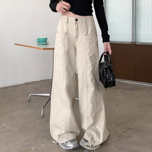 Mid Waist Plain Baggy Cargo Pants