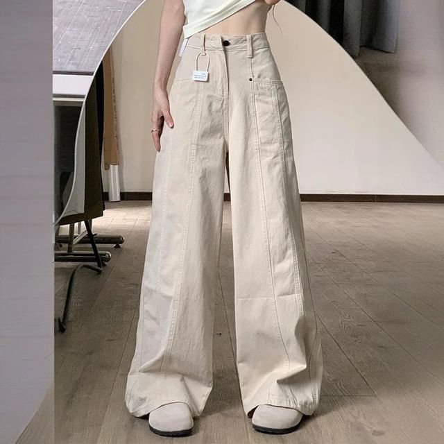 Mid Waist Plain Baggy Cargo Pants