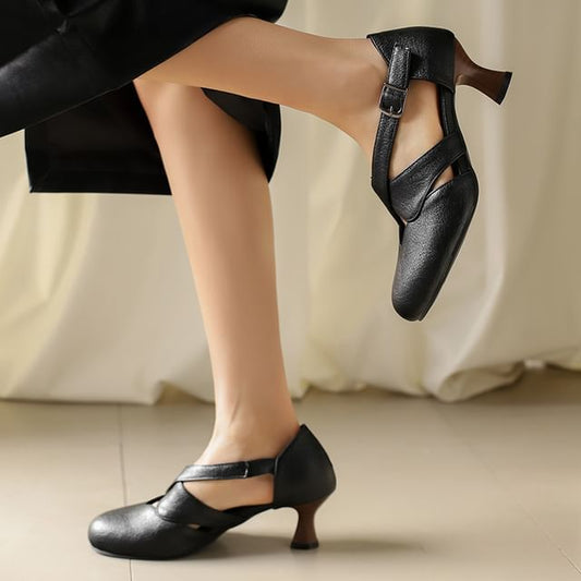 Faux Leather Low Heel D'Orsay Mary Jane Pumps