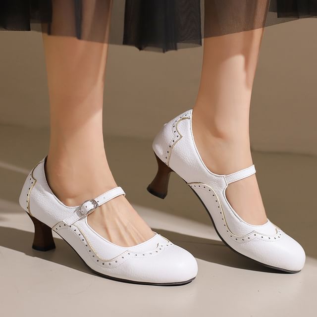 Faux Leather Low Heel Mary Jane Pumps