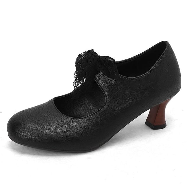 Low Heel Plain Lace Mary Jane Pumps