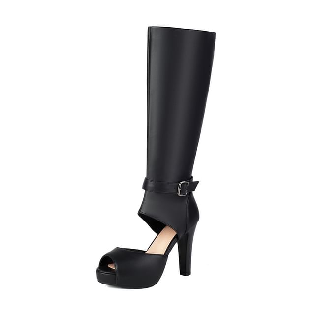 High Heel Plain Tall Thong Boots