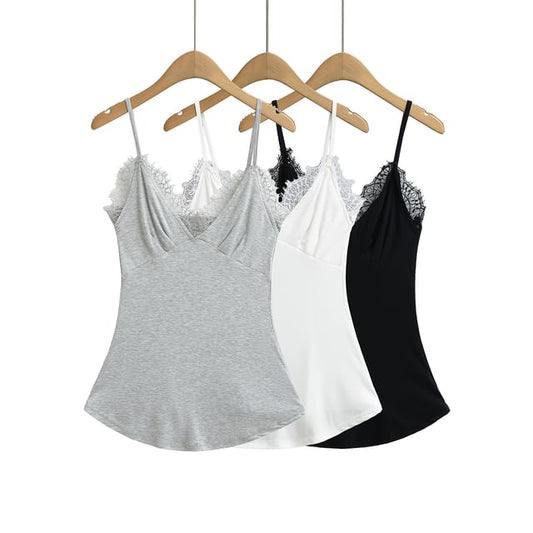 Slim-Fit Lace Trim V-Neck Camisole