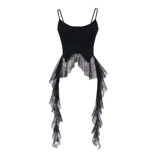 Ruffled Lace-Trimmed Spaghetti Strap Slim Camisole